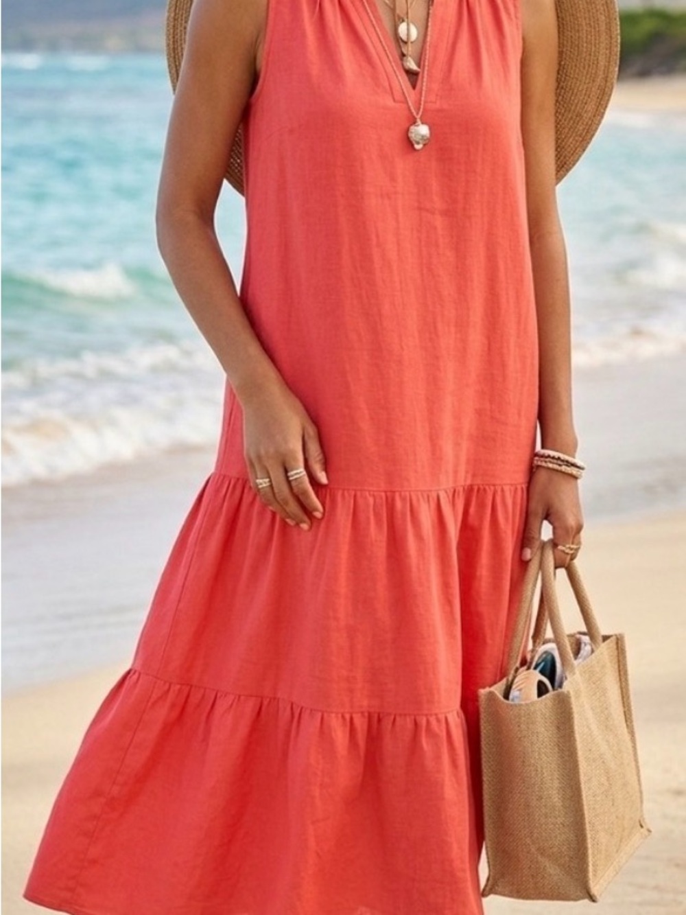 Tommy Bahama Sleeveless Red Tiered Dress
